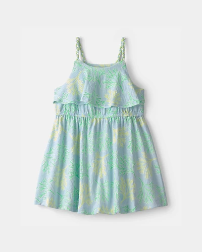 Toddler Girl Palm Leaves Ruffle Dress - Blue