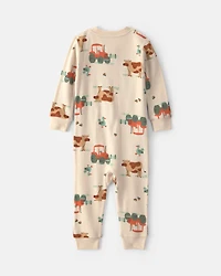 Toddler Boy 1-Piece Farm 100% Cotton Snug Fit Pyjama - Beige