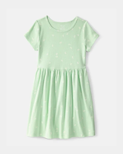 Girls Floral Short-Sleeve Dress - Green