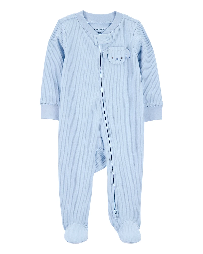 Baby Dog Pocket 2-Way Zip Ribbed Sleeper pyjamas