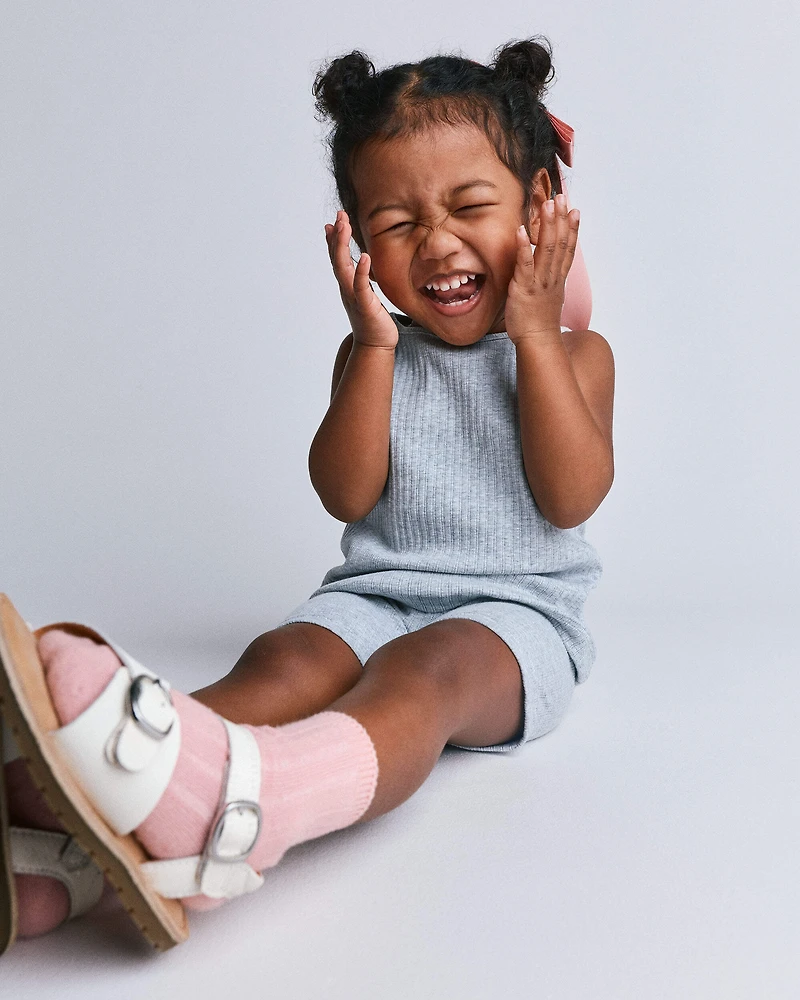 Toddler Girl Ribbed Playtime Tank - Heather Grey