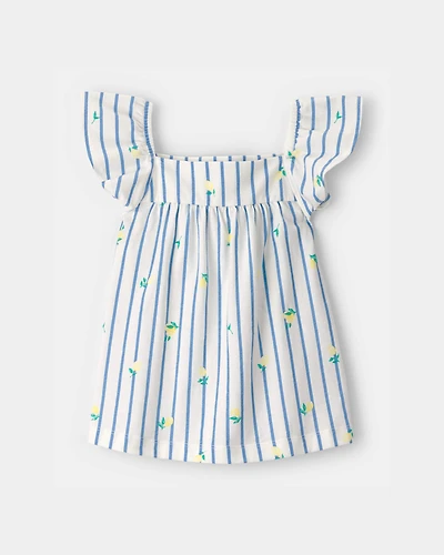 Toddler Girl Flutter-Sleeve Lemon Striped Top - Blue/White