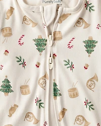 Baby Christmas Print PurelySoft Long-Sleeve Sleeper - White