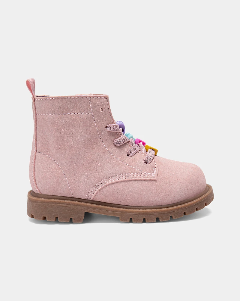 Toddler Girl Lace Charms Boots - Blush