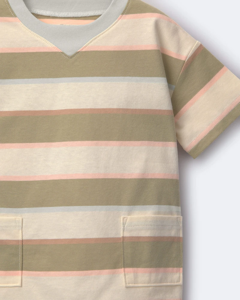 Toddler Boy Otter Pocket Tee Stripes - Cream/Light Blue