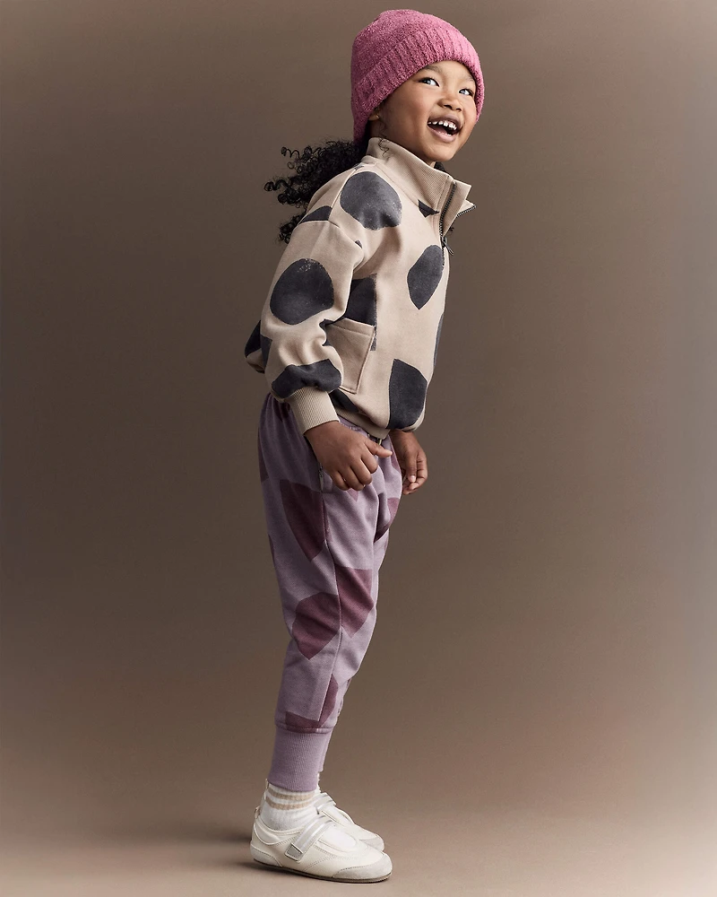 Toddler Boy Quarter-Zip Sweatshirt with Shapes - Khaki