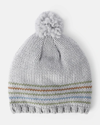 Baby Boy Striped Pom Winter Hat - Grey