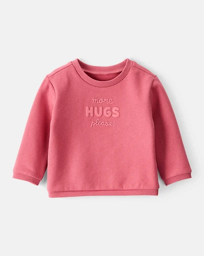 Baby Girl More Hugs Please Long-Sleeve Pullover Sweatshirt - Pink