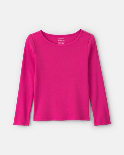 Girls Long-Sleeve Ribbed Top - Pink