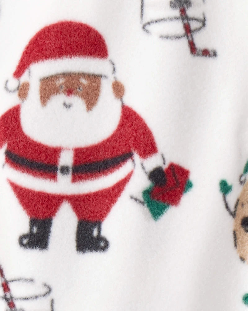 Baby Santa Print Loose Fit Fleece Long-Sleeve Sleeper - White