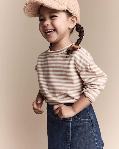 Toddler Girl Striped Long-Sleeve Relaxed Tee - Cream/Tan