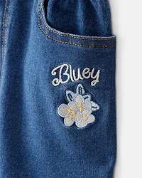Toddler Girl Bluey Embroidered Denim Skirt - Blue
