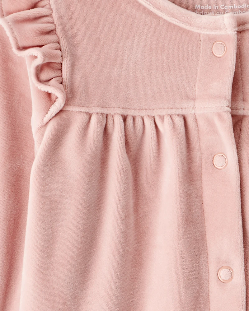 Baby Girl Velour Long-Sleeve Jumpsuit - Pink