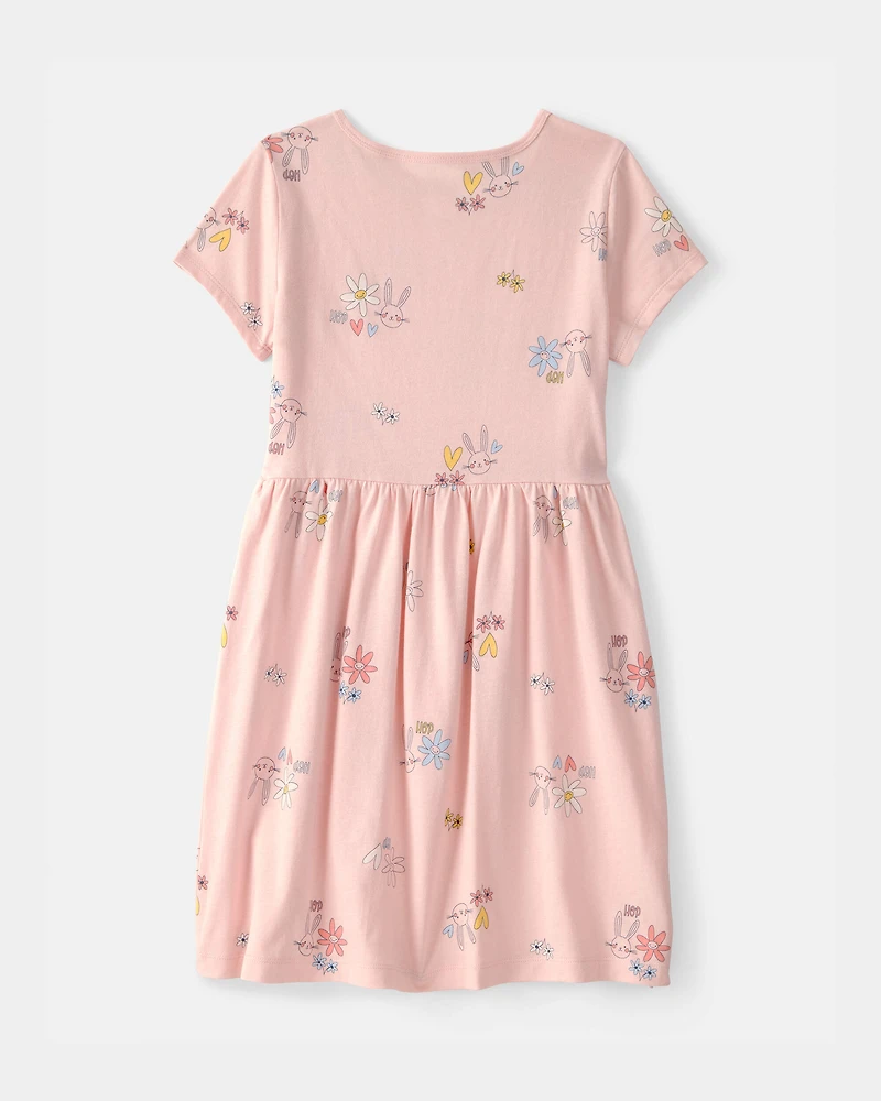 Girls Easter Floral Short-Sleeve Dress - Pink