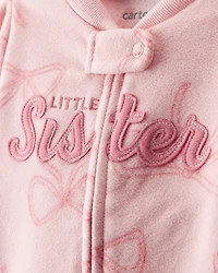 Baby Girl Bow Print Loose Fit Long-Sleeve Sleeper - Pink