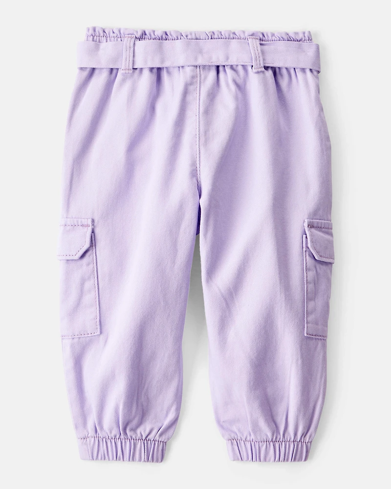 Baby Girl Cotton Cargo Joggers - Purple