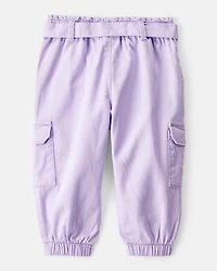 Baby Girl Cotton Cargo Joggers - Purple