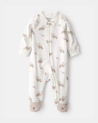 Baby Kangaroo 2-Way Zip 100% Cotton Sleeper - Cream