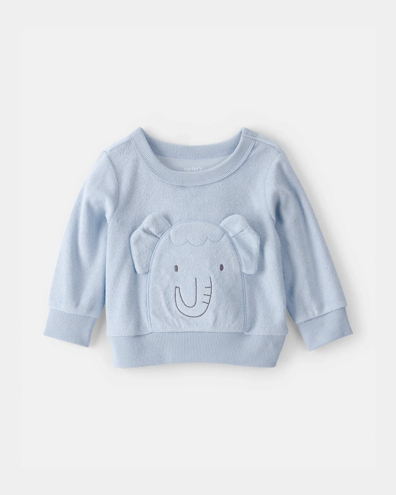 Baby Boy Elephant Terry Pullover Sweatshirt - Blue
