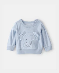 Baby Boy Elephant Terry Pullover Sweatshirt - Blue