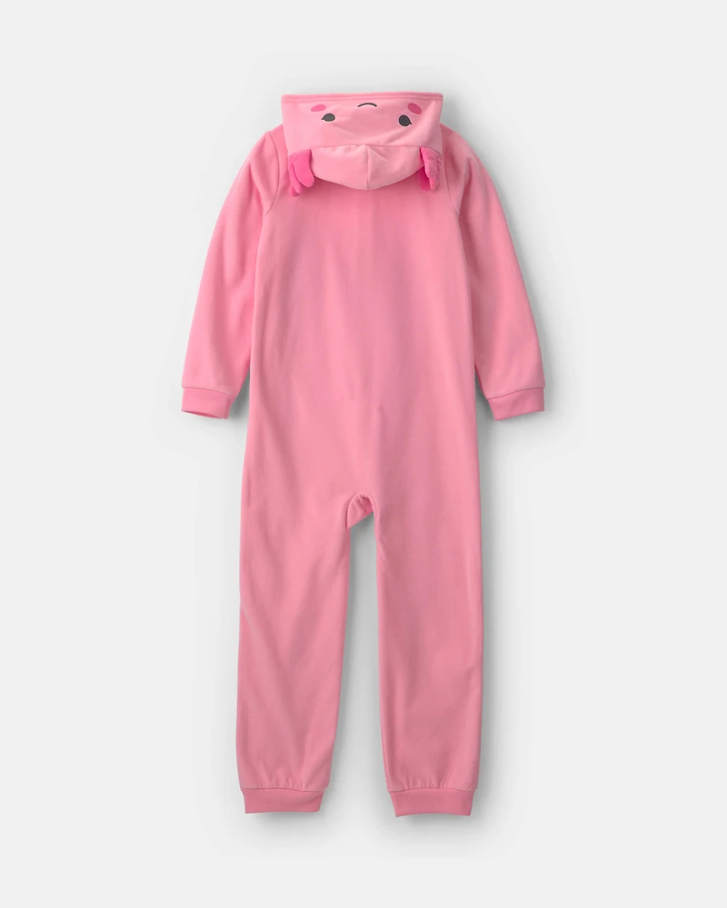 Girls Axolotl Halloween Fleece Loose Fit 1-Piece Pyjama Costume - Pink
