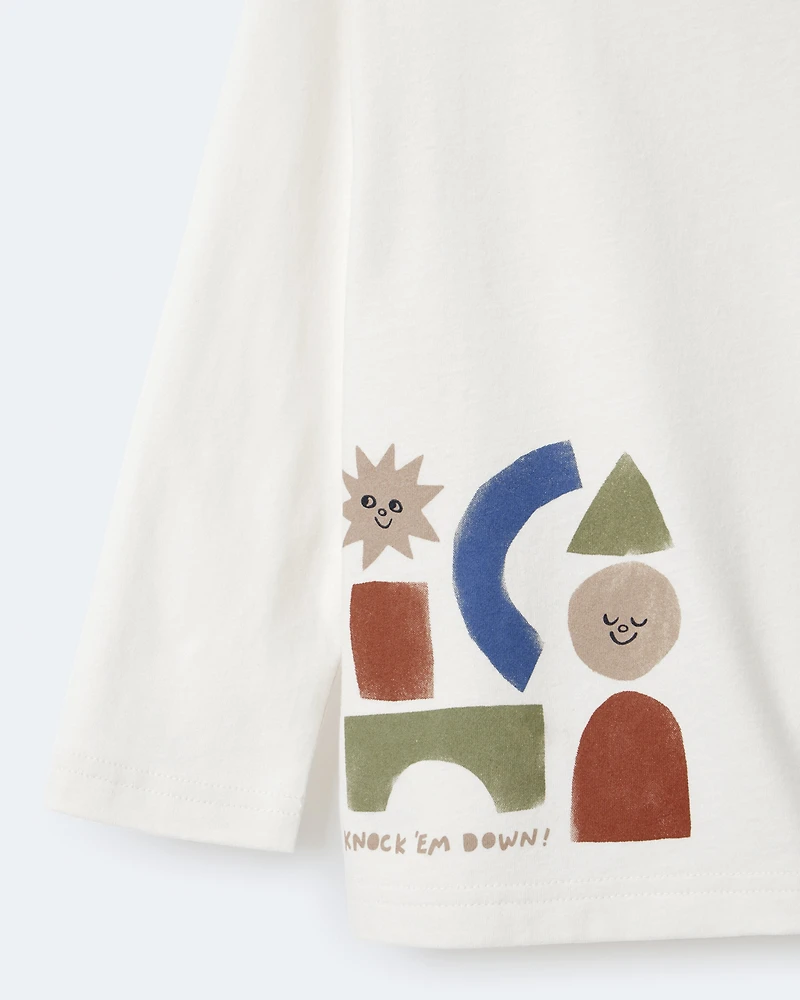Toddler Long-Sleeve Pocket Relaxed Graphic Tee with Shapes - Cream