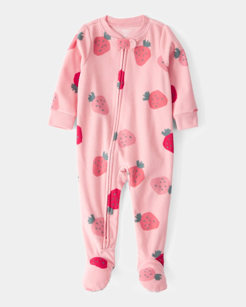 Baby Girl 1-Piece Strawberry Fleece Footie Pyjamas
