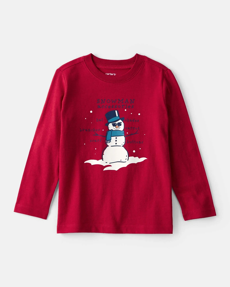 Toddler Boy Snowman Long-Sleeve Graphic Tee - Red