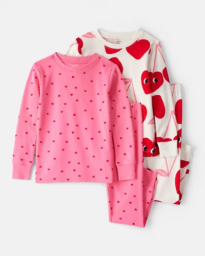 Baby Girl Cherry & Heart 100% Cotton Snug Fit 4-Piece Pyjamas - Pink/White