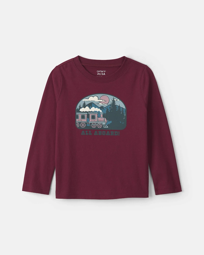 Toddler Boy 'All Aboard' Train Long-Sleeve Graphic Tee - Burgundy