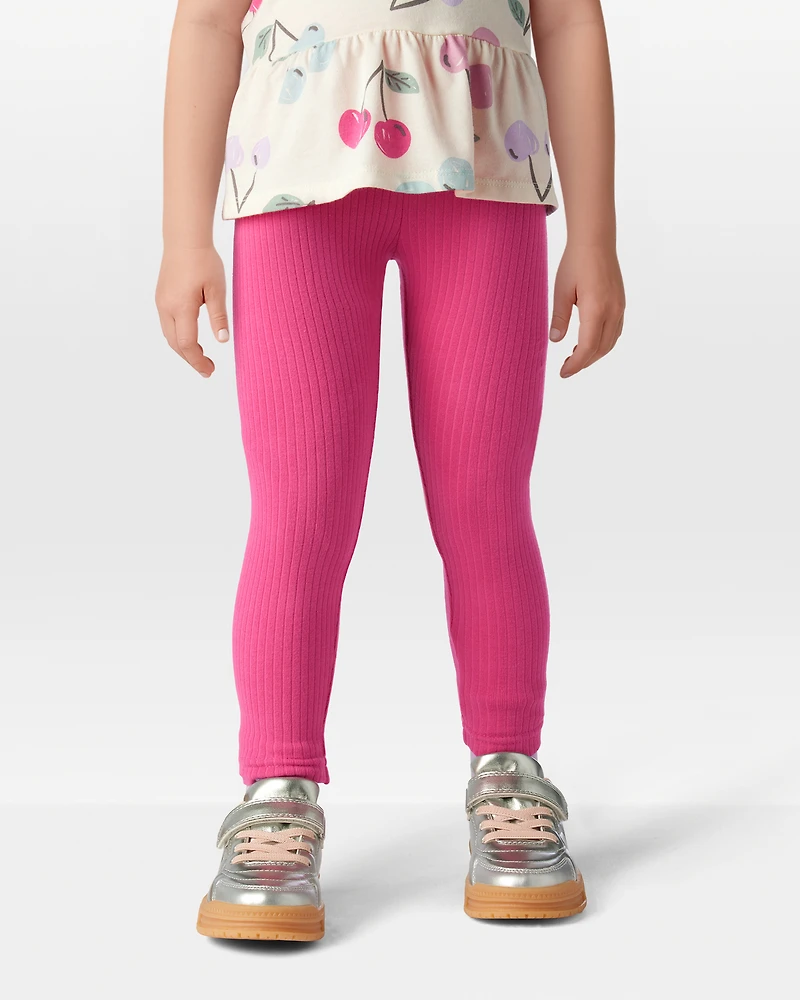 Toddler Girl Cotton Solid Stretch Leggings - Pink