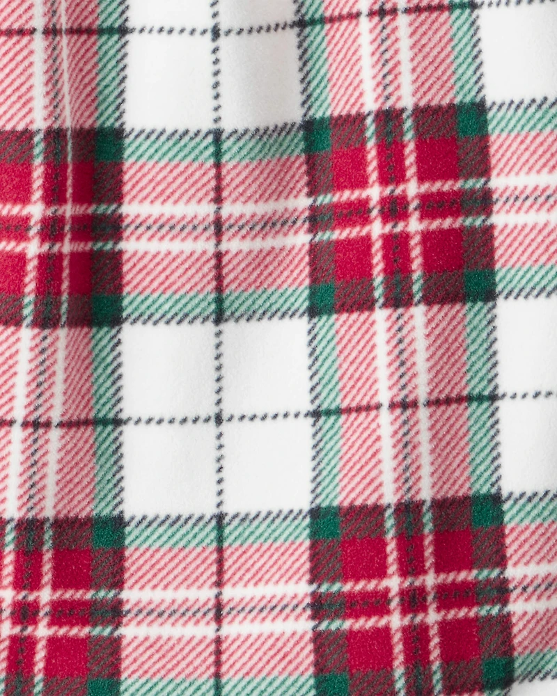 2-Piece Buffalo Check Print Fleece Long-Sleeve Loose Fit Night Gown & Matching Doll - Red/White