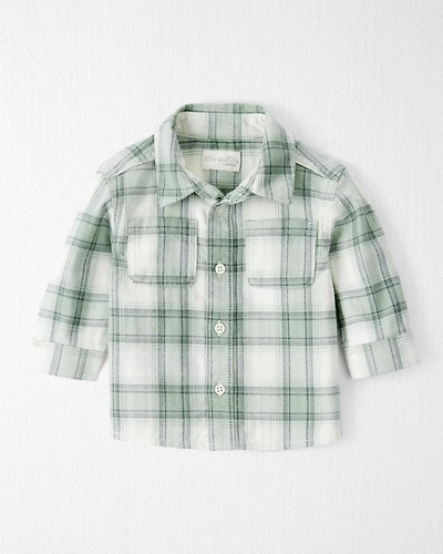Baby Boy Organic Cotton Herringbone Button-Front Shirt Plaid