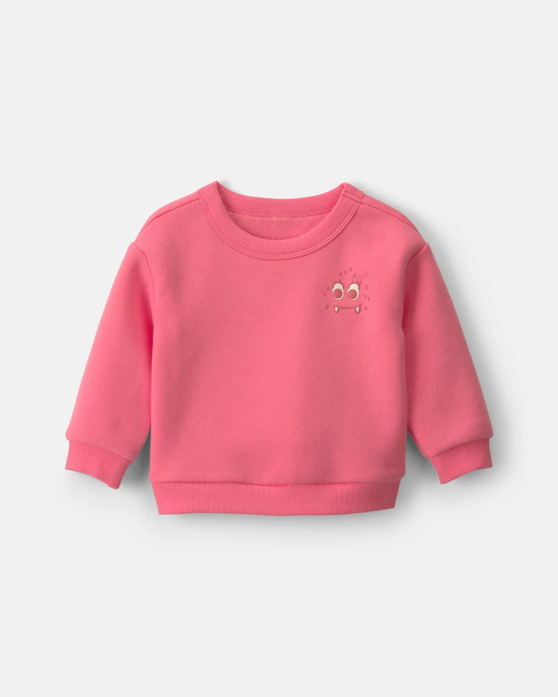 Baby Girl Cozy Monster Fleece Pullover Sweatshirt - Pink