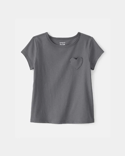 Toddler Girl Heart Pocket Top - Grey