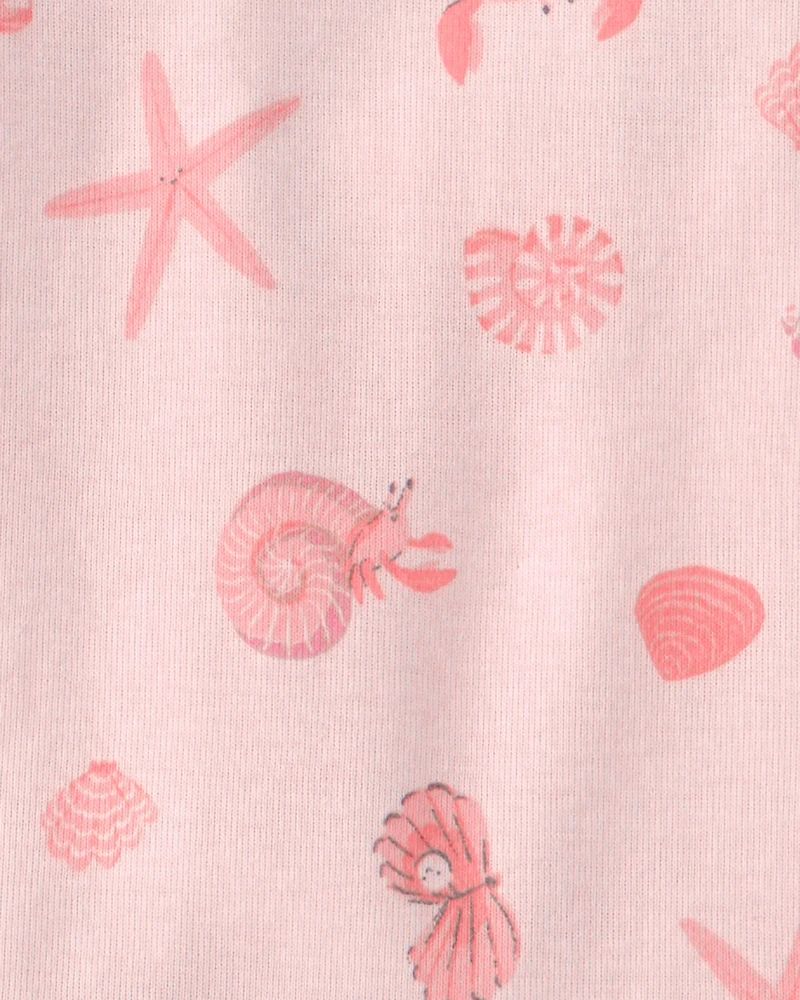 Toddler Girl Seashells 100% Cotton Short-Sleeve Snug Fit 4-Piece pyjama Set - Pink/Orange