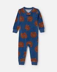 Baby Boy 1-Piece Bear 2-Way Zip DreamPlush Snug Fit Pyjama - Navy Blue