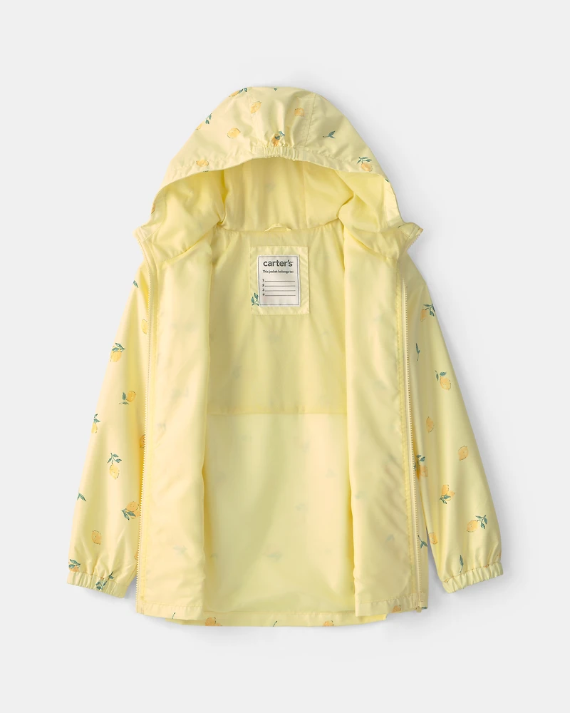 Girls Lemon Print  Rain Jacket- Yellow