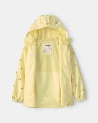 Girls Lemon Print  Rain Jacket- Yellow