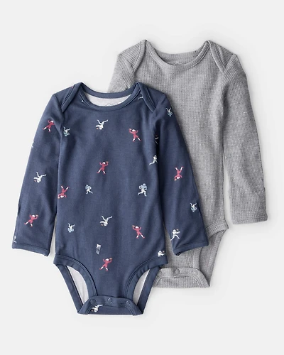 Baby Boy 2-Piece Football Print PurelySoft Long-Sleeve Multipack Bodysuits - Navy/Grey