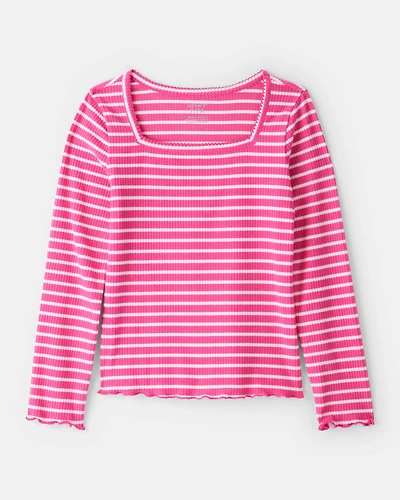 Girls Stripe Ribbed Top - Pink