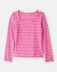 Girls Stripe Ribbed Top - Pink