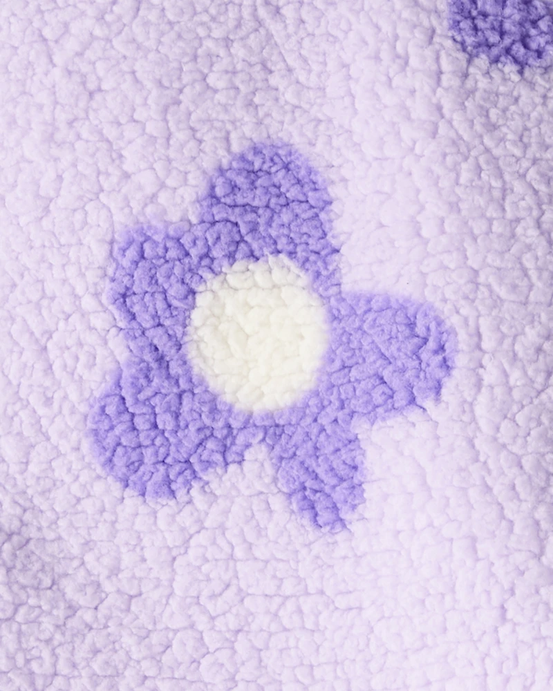 Toddler Girl Floral Sherpa Quarter-Zip Pullover - Purple