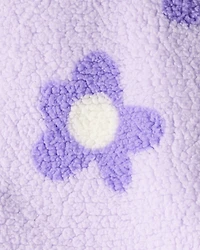 Toddler Girl Floral Sherpa Quarter-Zip Pullover - Purple