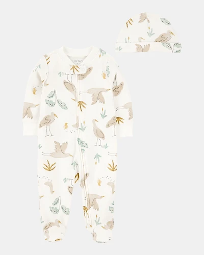 Baby 2-Piece 2-Way Zip Sleeper & Headwrap Set