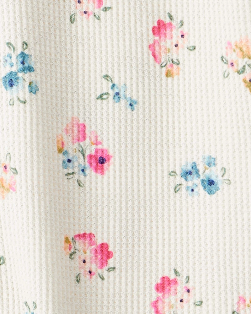Toddler Girl Floral Cotton Long-Sleeve Snug Fit 1-Piece Pyjamas - White