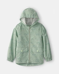 Boys Dinosaur Print Rain Jacket- Green
