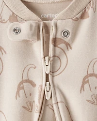 Baby Boy Mammoth Print 100% Cotton Long-Sleeve Snug Fit Sleeper - Beige