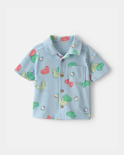 Baby Boy Pool Floatie Short-Sleeve Button-Down Shirt - Blue