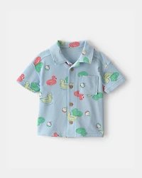 Baby Boy Pool Floatie Short-Sleeve Button-Down Shirt - Blue